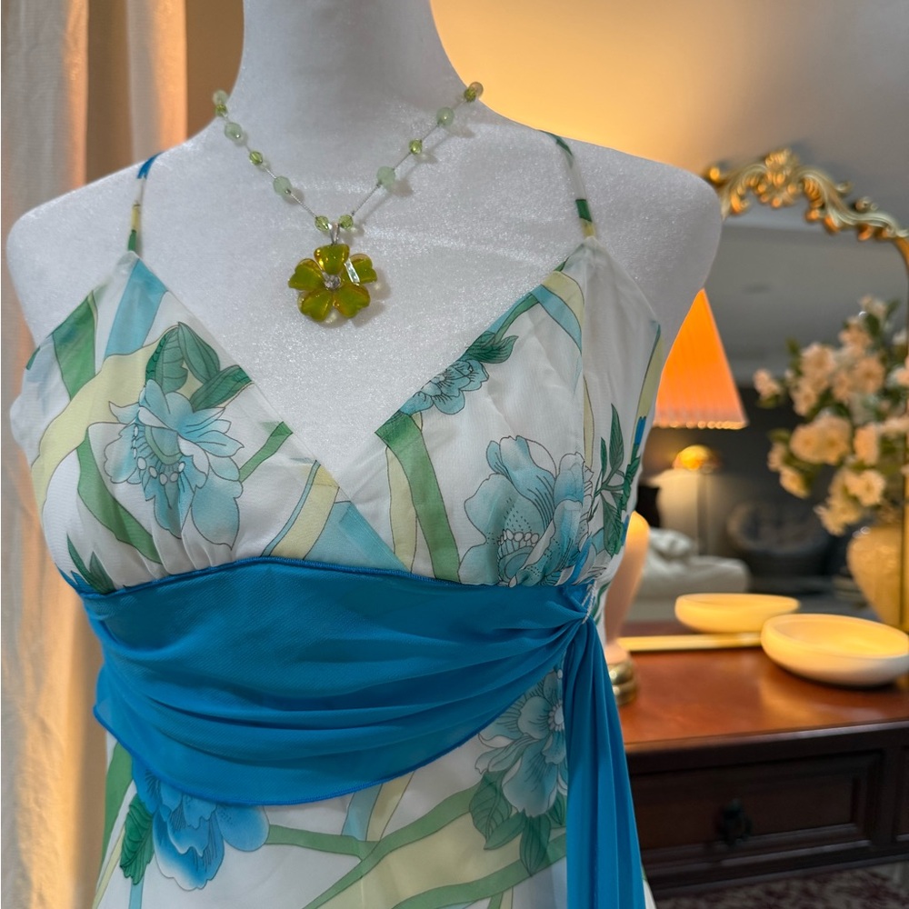 Y2K XOXO Asymmetrical Dress with Blue Floral Design - Picture 3 of 6